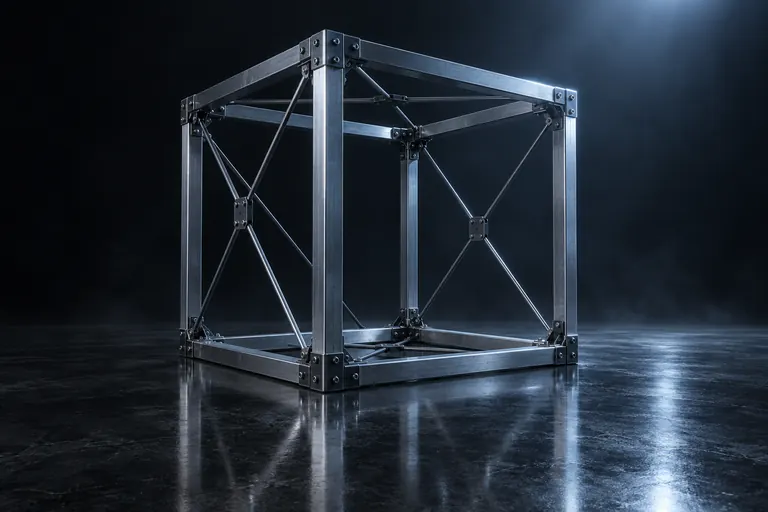 Esqueleto de aço de um cubo, ainda vazio por dentro